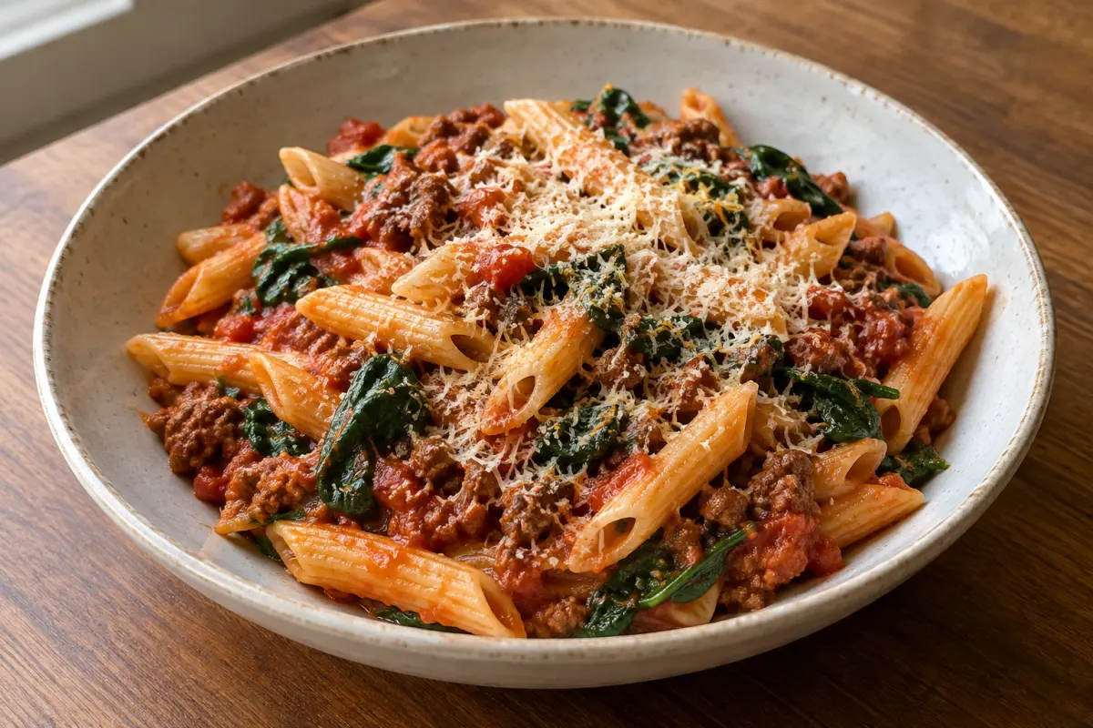 Ground beef tomato pasta
