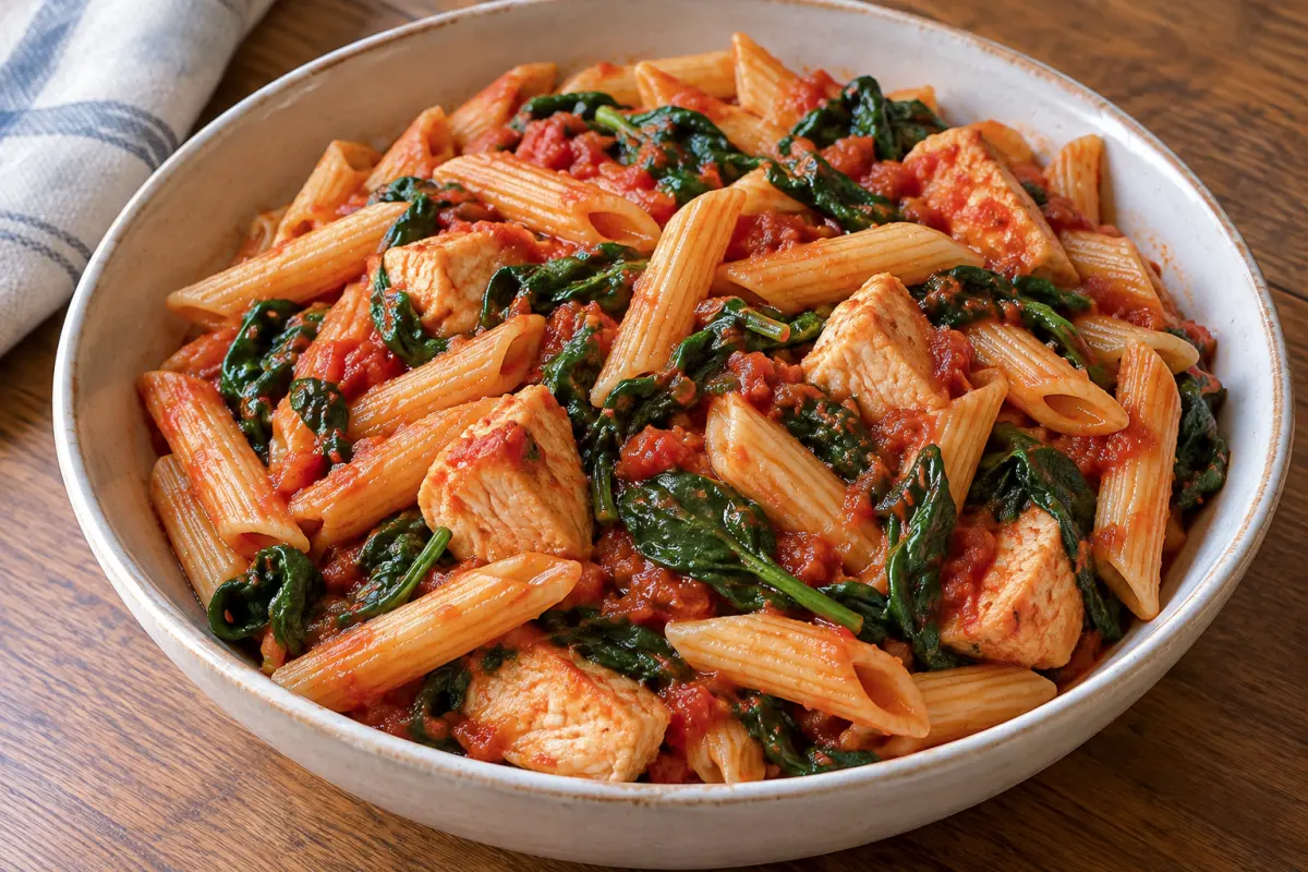 Chicken and spinach penne