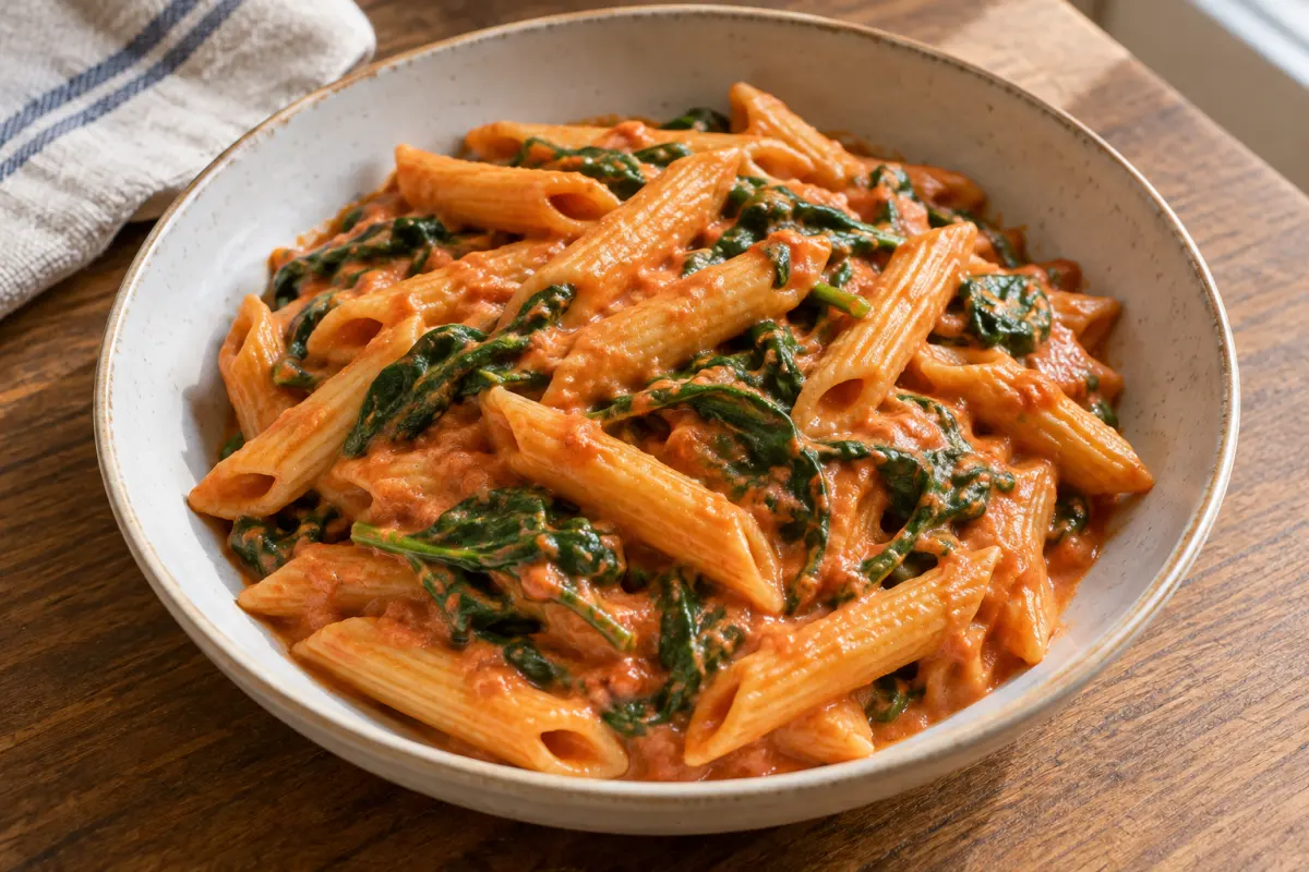 Cottage cheese pasta with spinach