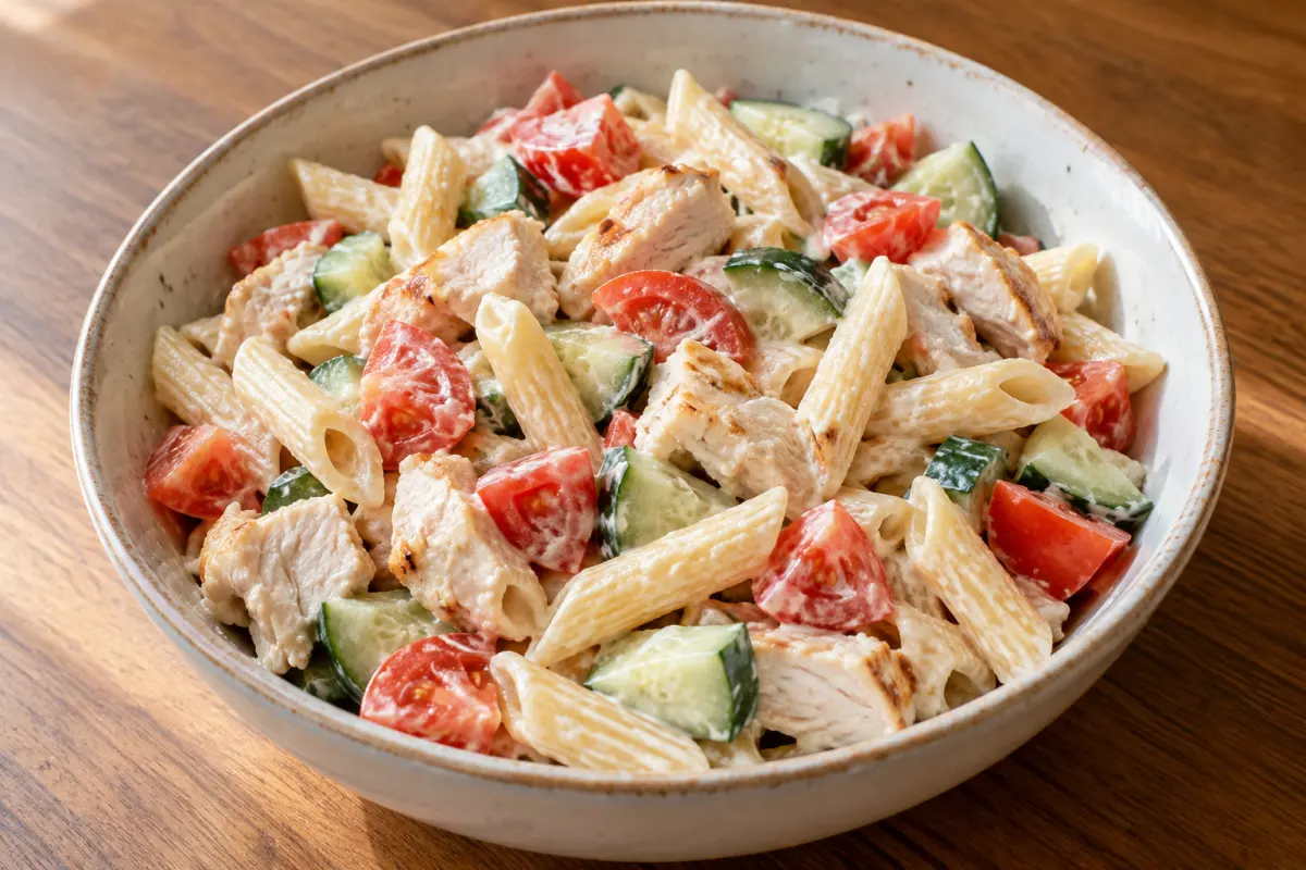 High protein pasta salad with chicken