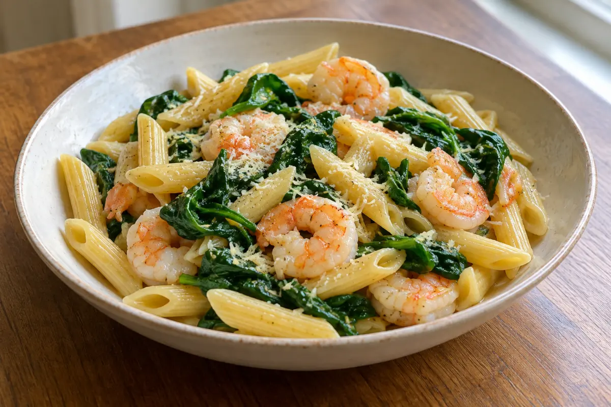 Lemon shrimp and spinach pasta