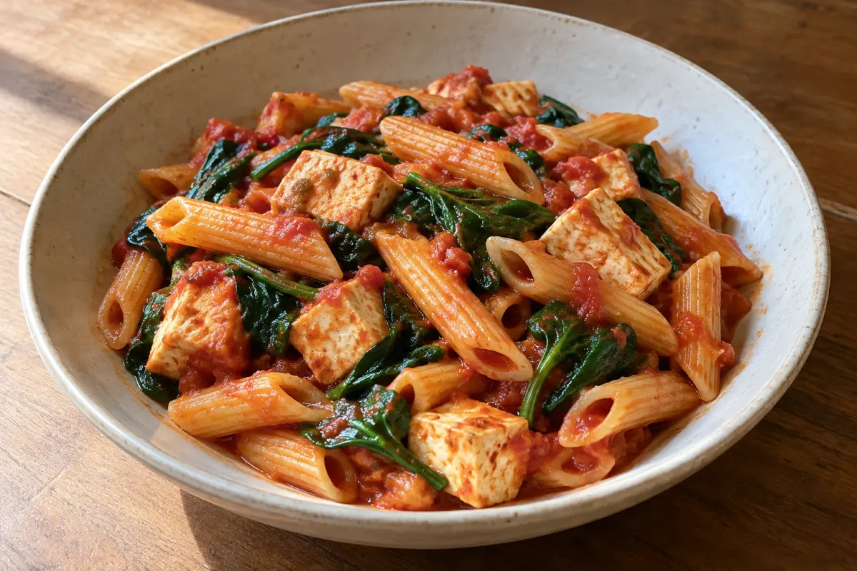 Vegetarian tofu tomato penne